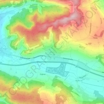 Topografisk kort Uffikon, højde, terræn