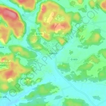 Topografisk kort Kärna, højde, terræn