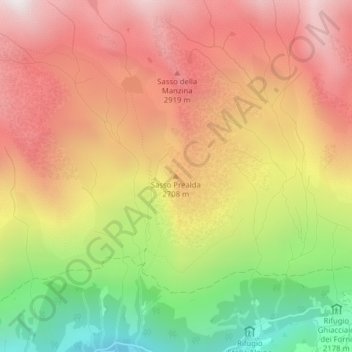 Topografisk kort Sasso Prealda, højde, terræn