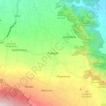 Topografisk kort Pulosari, højde, terræn