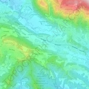 Topografisk kort Perego, højde, terræn