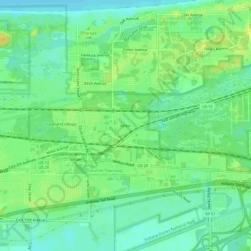 Topografisk kort Miller, højde, terræn