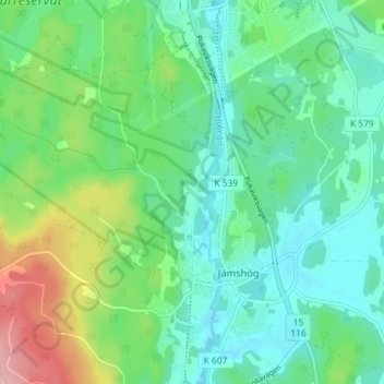 Topografisk kort Norra Rödhult, højde, terræn