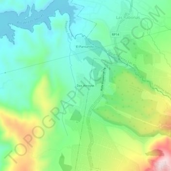 Topografisk kort Dos Arroyos, højde, terræn