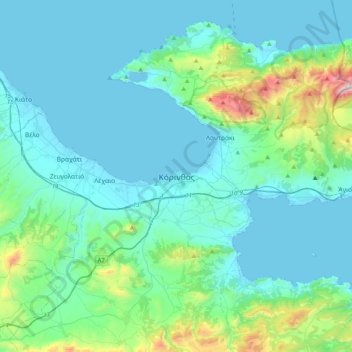 Topografisk kort Korinth, højde, terræn
