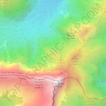 Topografisk kort Col Visentin, højde, terræn