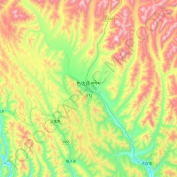 Topografisk kort Sêrtar, højde, terræn