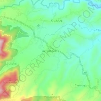 Topografisk kort Gardusayang, højde, terræn