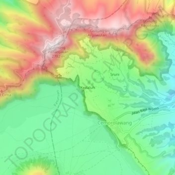 Topografisk kort Kedaluh, højde, terræn