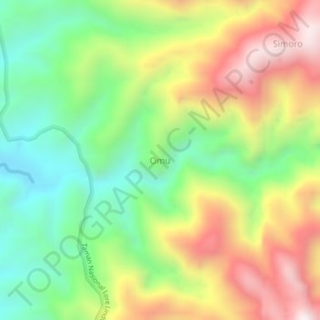 Topografisk kort Omu, højde, terræn