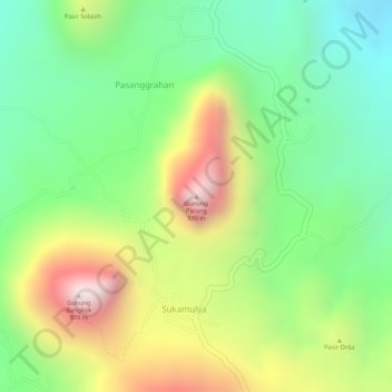 Topografisk kort Gunung Parang, højde, terræn