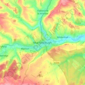 Topografisk kort Marlborough, højde, terræn