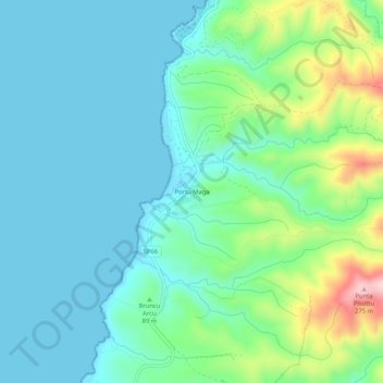 Topografisk kort Portu Maga, højde, terræn
