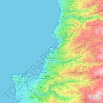 Topografisk kort Jounieh, højde, terræn