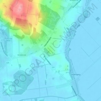 Topografisk kort Kildebjerg, højde, terræn