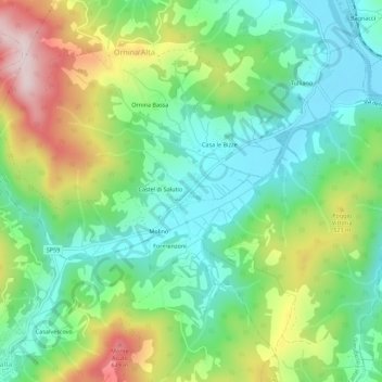 Topografisk kort Salutio, højde, terræn