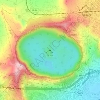 Topografisk kort Astroni, højde, terræn