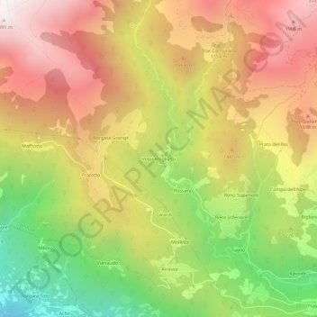 Topografisk kort Volpi-Mogliassi, højde, terræn