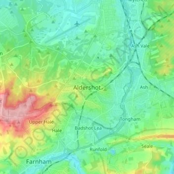 Topografisk kort Aldershot, højde, terræn