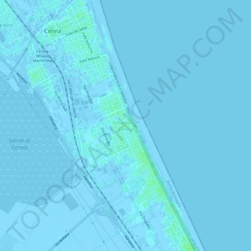 Topografisk kort Pinarella di Cervia, højde, terræn