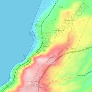 Topografisk kort Traviano, højde, terræn