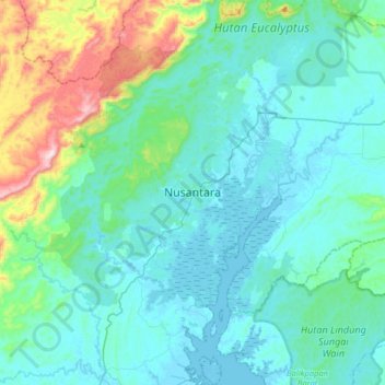 Topografisk kort Nusantara, højde, terræn