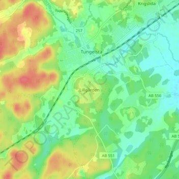 Topografisk kort Lillgården, højde, terræn