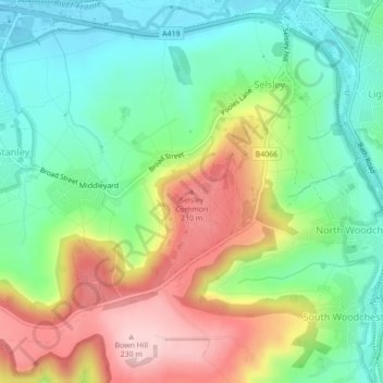 Topografisk kort Selsley Common, højde, terræn