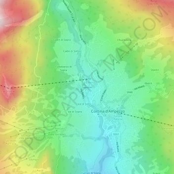 Topografisk kort Sopiazes, højde, terræn