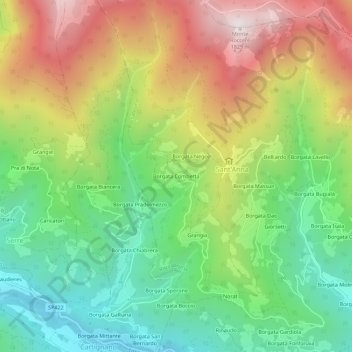 Topografisk kort Borgata Combetta, højde, terræn
