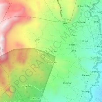 Topografisk kort Sumillan, højde, terræn
