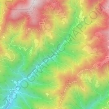 Topografisk kort Valbona, højde, terræn