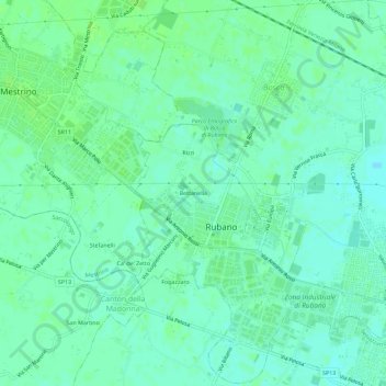 Topografisk kort Bettanella, højde, terræn