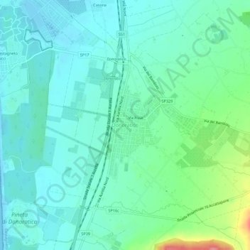 Topografisk kort Donoratico, højde, terræn