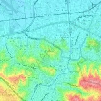 Topografisk kort Bongsari, højde, terræn