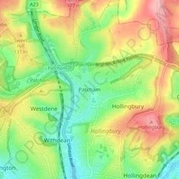 Topografisk kort Patcham, højde, terræn