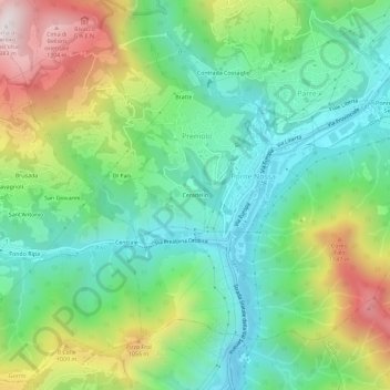 Topografisk kort Ceradello, højde, terræn