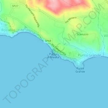Topografisk kort Scala dei Turchi, højde, terræn