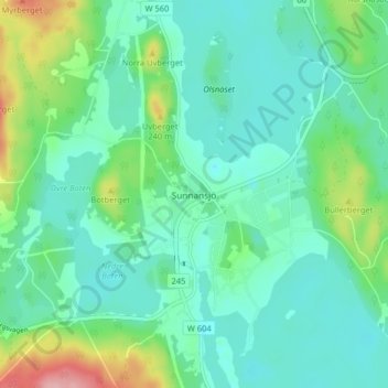 Topografisk kort Sunnansjö, højde, terræn