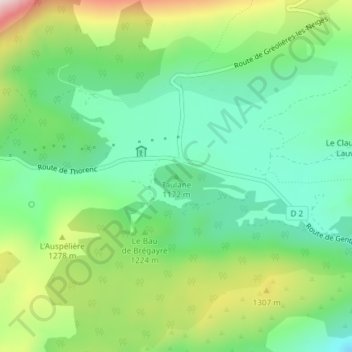 Topografisk kort Taulane, højde, terræn