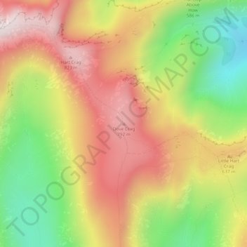 Topografisk kort Dove Crag, højde, terræn