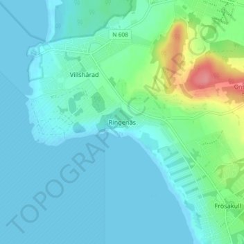 Topografisk kort Ringenäs, højde, terræn