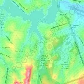 Topografisk kort Pampulha, højde, terræn