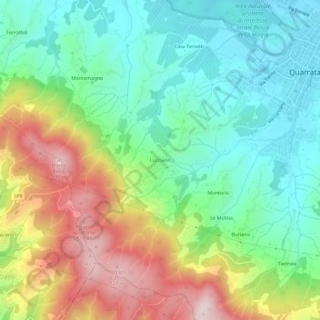 Topografisk kort Lucciano, højde, terræn