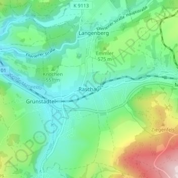 Topografisk kort Raschau, højde, terræn
