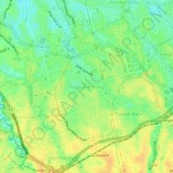 Topografisk kort Pondok Pucung, højde, terræn
