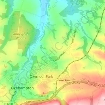 Topografisk kort Chichacott, højde, terræn