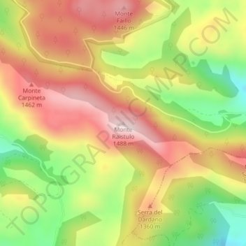 Topografisk kort Monte Raistulo, højde, terræn