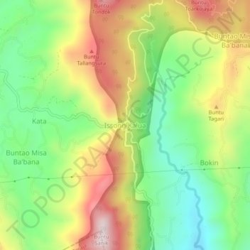 Topografisk kort Issong Kalua, højde, terræn