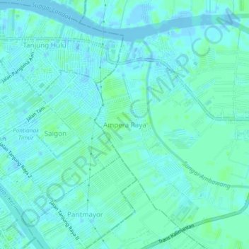 Topografisk kort Ampera Raya, højde, terræn